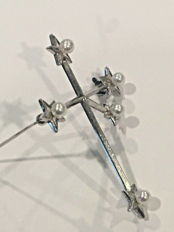 Mikimoto Sterling Silver Pearl Southern Cross Pin… - image 5