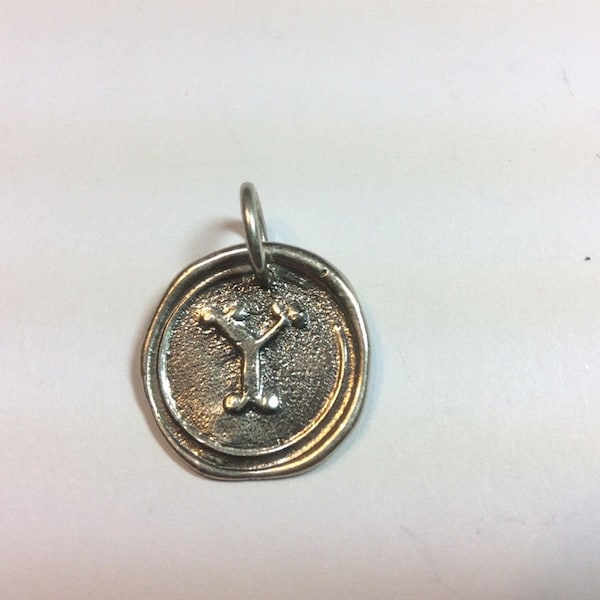 Initial Pendant Ancient Shipwrecked Coin Design Sterling Letter Y