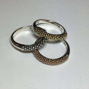 Lagos Caviar Set Of 3 Sterling 18k Gold Stackable Rings Size 7