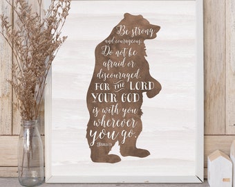 Joshua 1 9 Bear Nursery Scripture Printable ArtBear Silhouette Wall Art Woodland Nursery DecorDo Not Be Afraid Bible Verse Quote