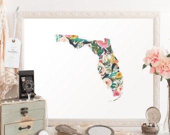 Florida Printable Digital Download Art Print Floral Watercolor Landscape Florida State Print Florida Art Print Colorful Home Art