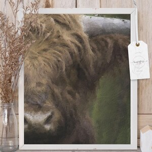 Highland Cow Wall Art Printable – Rustic Farmhouse Nursery Decor – Vintage Style Highland Painting for Instant Download