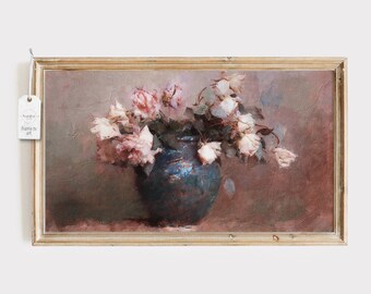 Frame TV Vintage Flower Still Life Painting Instant Download Rustic Farmhouse Style Art for Samsung Frame TV Pink Floral Old World Art