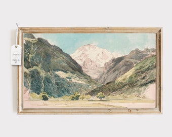 Frame TV Sketch Painting Mountains Muted Neutral Tones Vintage Art Screensaver TV Nature Scene Instant Download Painting Samsung Frame TV