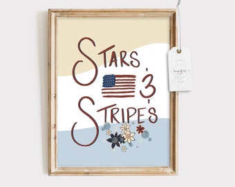 Fourth of July Wall Decor Instant Download Printable Art | Stars and Stripes Freedom Wall Art | American Flag Wall Art | Printable Party Art