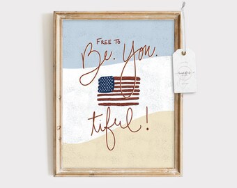 America Wall Decor | Flag Wall Art Fourth of July | Hand Drawn Original Art Print | July 4th Printable Instant Download Freedom Art