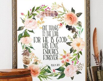 Give Thanks to the Lord – Psalm 118:1 Printable Bible Verse Art | Colorful Cross with Thanksgiving Wreath, Fall Scripture Decor