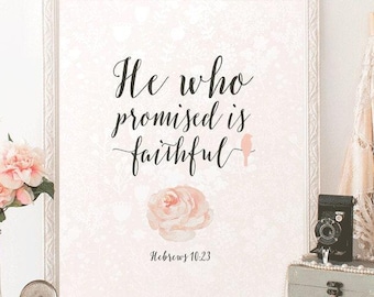 Hebrews 10:23 Scripture Art Print – Bird and Flowers (Digital Download)