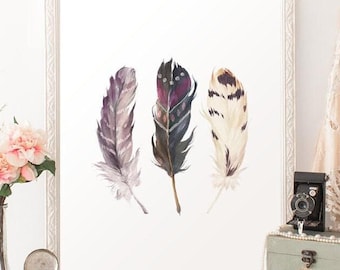 Watercolor Feather Wall Art – Printable Tribal Nursery Decor – Modern Boho-Inspired Feather Artwork