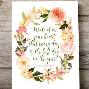 Schreib es auf dein Herz - Emerson Zitat Printable | Aquarell Kranz Wandkunst für Kinderzimmer, Büro oder Klassenzimmer Inspiration