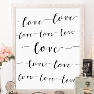 Love Sign Printable Wall Art – Minimalist Black and White Typography for Master Bedroom or Romantic Home Decor, Instant Digital Download
