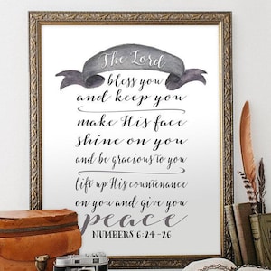 The Lord Bless You and Keep You Printable – Numbers 6:24-26 Scripture Wall Art – Christian Guest Room Decor – Bible Verse Download