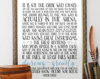 Man In The Arena Print: Theodore Roosevelt Motivational Quote (Digital Download)