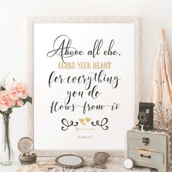 Printable Bible Verse Wall Art Scripture Print Inspirational Bible Verse Instant Download Above All Else Proverbs 4 23 Print