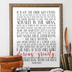 The Man in the Arena Quote Printable – Theodore Roosevelt Inspirational Wall Art – Bold Office Decor or Gift for Him