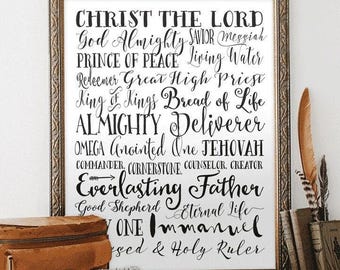 Names of God Scripture Wall Art – Printable Christian Typography in Black & White – Faith-Based Bible Verse Download