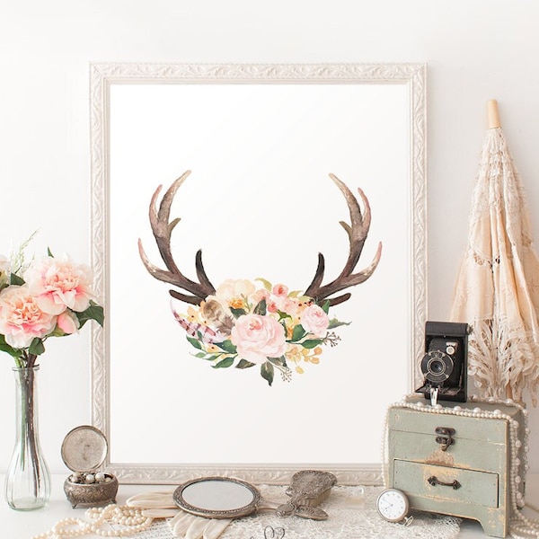 Antlers With Flowers - Etsy