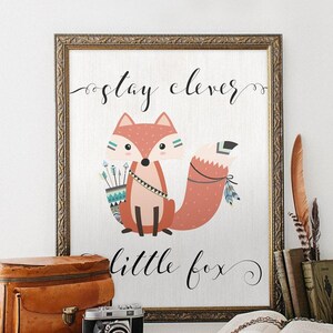 Bleib clever kleiner Fuchs - Druckbare Kunst fürs Kinderzimmer, Fuchs-Zitat für Kinderzimmer, Waldtier-Dekor in sanften Neutraltönen