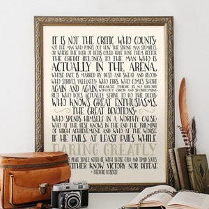 The Man in the Arena Printable – Theodore Roosevelt Quote Wall Art – Motivational Office Decor Download