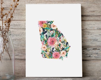 Georgia Printable Digital Download Art Print Floral Watercolor Georgia State Print Georgia Art Print Colorful Art Home Decor Gift