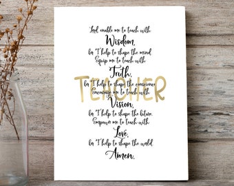 Printable Teacher Quote A Teacher's Prayer Gift For Teacher Teacher Graduate Gift Printable Last Minute Gift for Teacher Wisdom