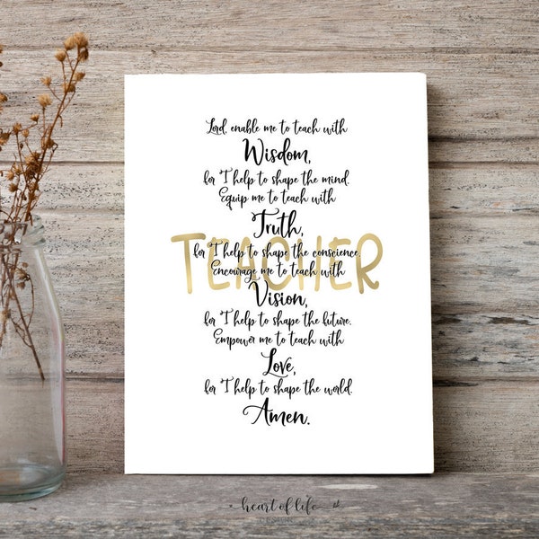 Printable Teacher Quote A Teacher's Prayer Gift For Teacher Teacher Graduate Gift Printable Last Minute Gift for Teacher Wisdom