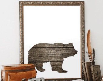 Printable Art Bear Art Print Instant Digital Download Grizzly Bear Art Simple Woodland Nursery Rustic Cabin Wall Art Minimal Decor