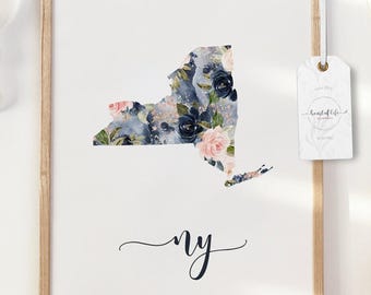 New York State Floral Watercolor Art Print (Digital Download)
