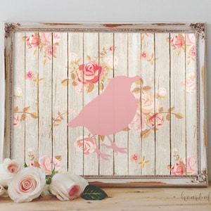 Blush Pink Bird Wall Art – Shabby Chic Printable for Baby Girl’s Nursery, Bird Print in 5x7 8x10 11x14 Sizes
