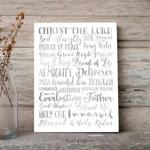 Names of God Art Print Printable Wall Art Scripture Print Jesus Christ the Lord Bible Verse Print Christian HEART OF LIFE Design