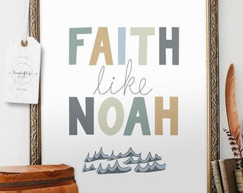 Noah’s Ark Nursery Scripture Print – Blue & Gold Bible Verse Wall Art – Faith-Based Printable for Baby Boy’s Room