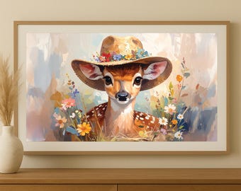 Floral Cowgirl Fawn Art: Boho Nursery Decor (Digital Download)