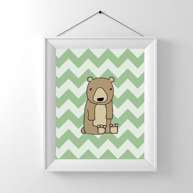 Woodland Nursery Wall Art Set – Printable Bear, Fox, and Raccoon Animal Prints, Neutral Forest Theme for Baby Room (Set of 3) image 6