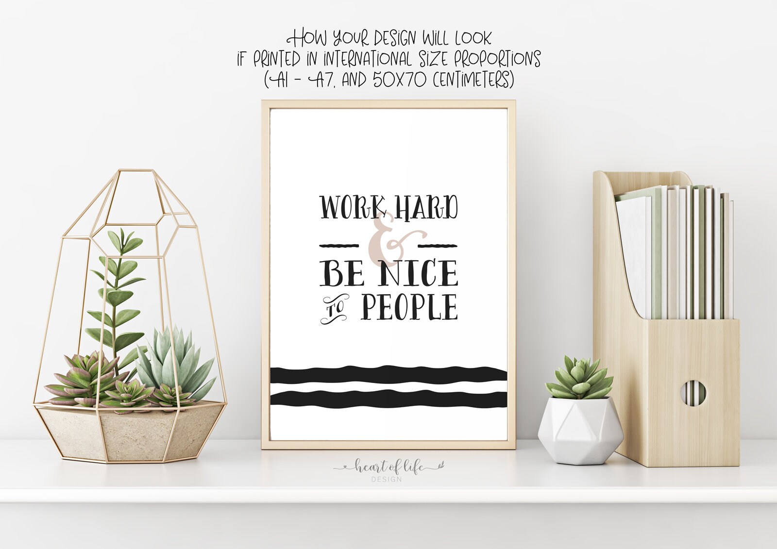 Office Quote Print Printable Wall Art Work Hard and Be | Etsy