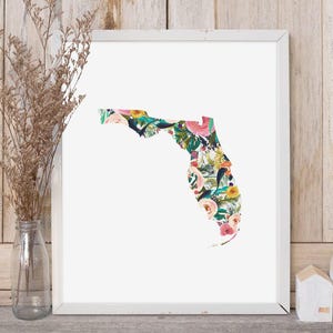 Florida State Printable Wall Art – Colorful Watercolor Floral Florida Silhouette, Digital Download for Home Decor or Gift, Sunshine State