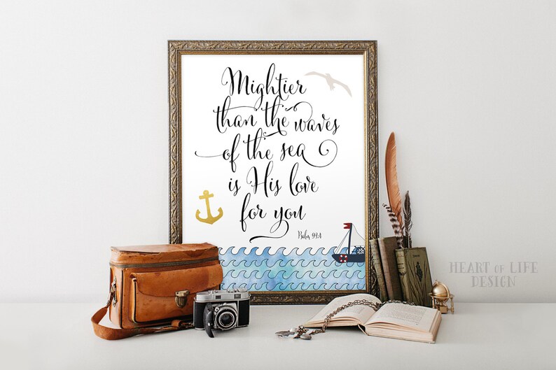 Bible Verse Printable Art Psalm 93 4 Nautical Nursery Decor Etsy