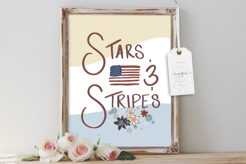 Fourth of July Wall Decor Instant Download Printable Art Stars and Stripes Freedom Wall Art American Flag Wall Art Printable Party Art image 2