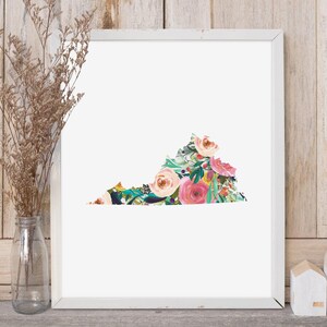 Virginia State Printable Art – Watercolor Floral Silhouette | Colorful Digital State Art for Gifts, Nursery, or Gallery Wall