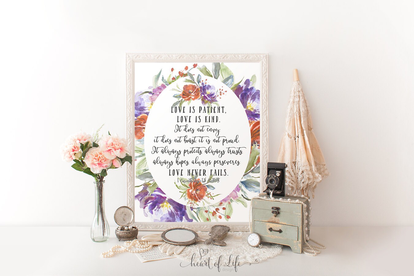 Love is patient Love is kind Printable wall art print Floral | Etsy