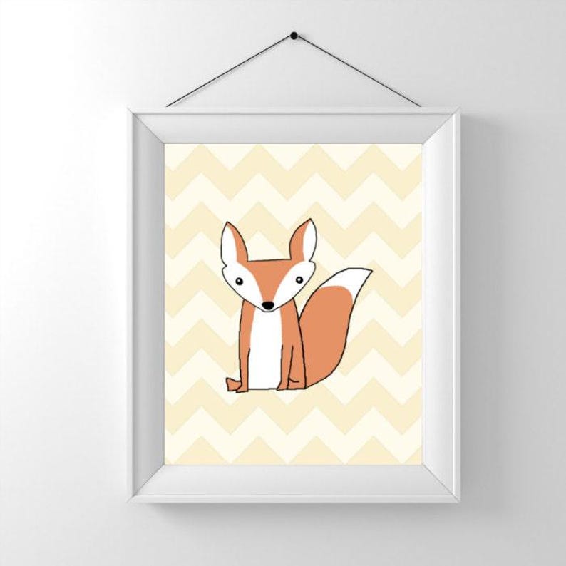 Woodland Nursery Wall Art Set – Printable Bear, Fox, and Raccoon Animal Prints, Neutral Forest Theme for Baby Room (Set of 3) image 3