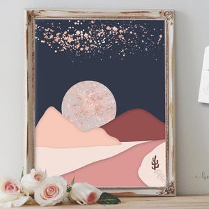 Mountain Printable Abstract Wall Art Navy and Pink Wall Decor Scandinavian Print Nursery Wall Art Pink and Navy Wall Art Modern
