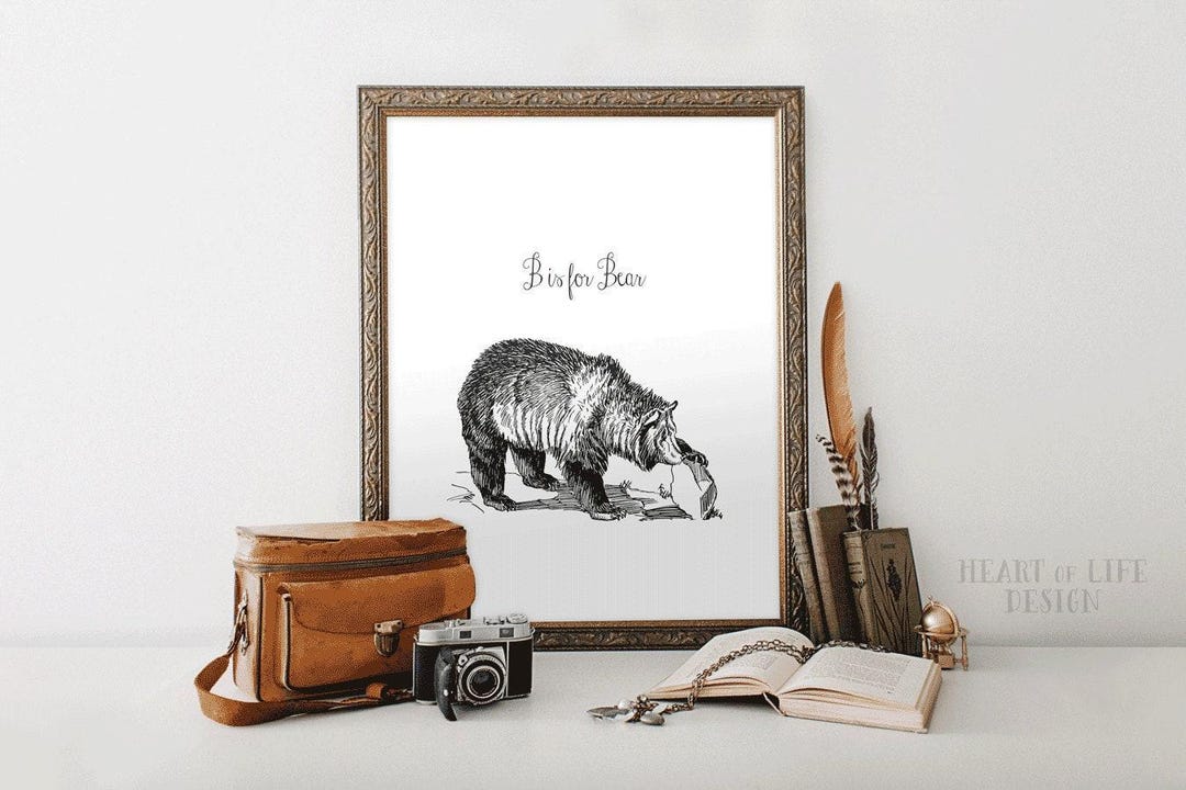 B is for Bear Printable – Woodland Nursery Wall Art Set | Black and ...