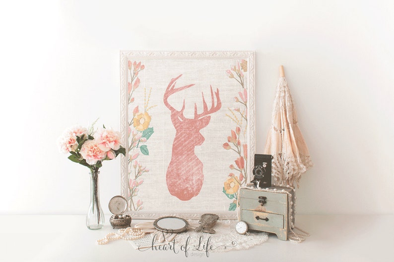 Printable Art Deer Head Print Woodland Girl Nursery Art Deer Etsy
