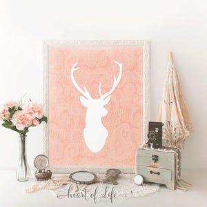 Deer Head Printable Art Antler Art Print Woodland Nursery Wall Art for Girl Shabby Chic Print Deer Silhouette Wall Art Home Decor