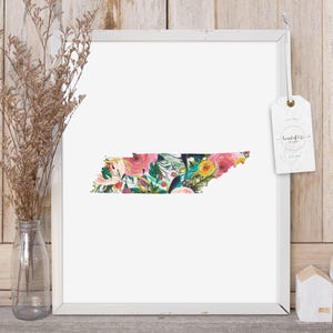 Floral Tennessee State Kunstdruck: Aquarell TN Silhouette (digitaler Download)