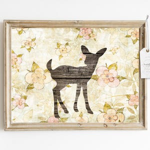 Baby Deer Floral Art Print – Woodland Nursery Decor (Digital Download)