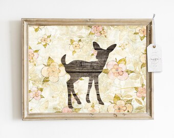 Baby Deer Floral Art Print – Woodland Nursery Decor (Digital Download)