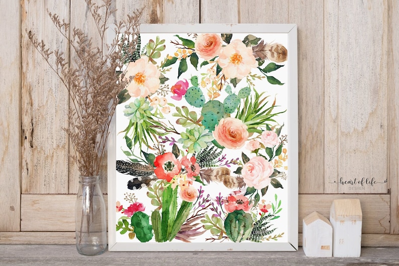 Printable Art Watercolor Flower Print Printable Art Decor Colorful Wall Decor Printable Cactus Printable Art Floral Design Art image 1