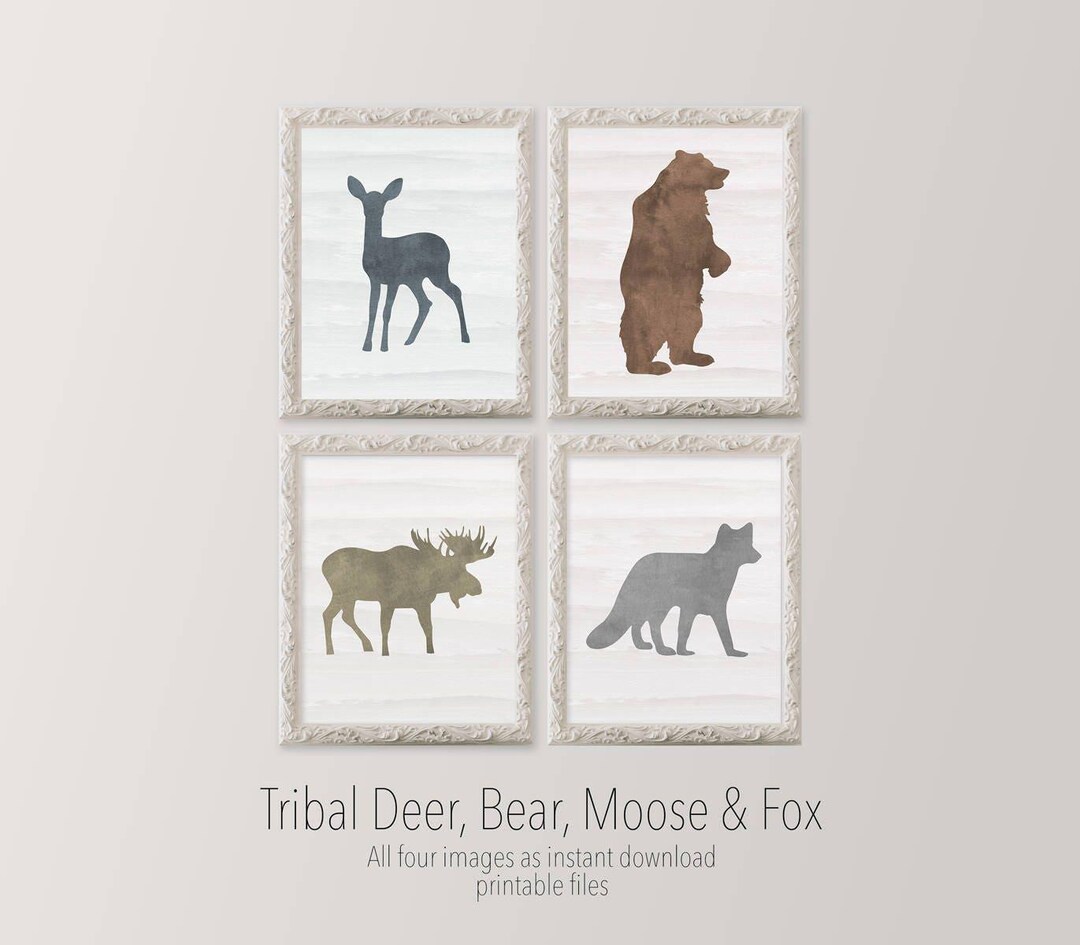 Woodland Animal Nursery Wall Art Set – Bear, Deer, Fox & Moose ...