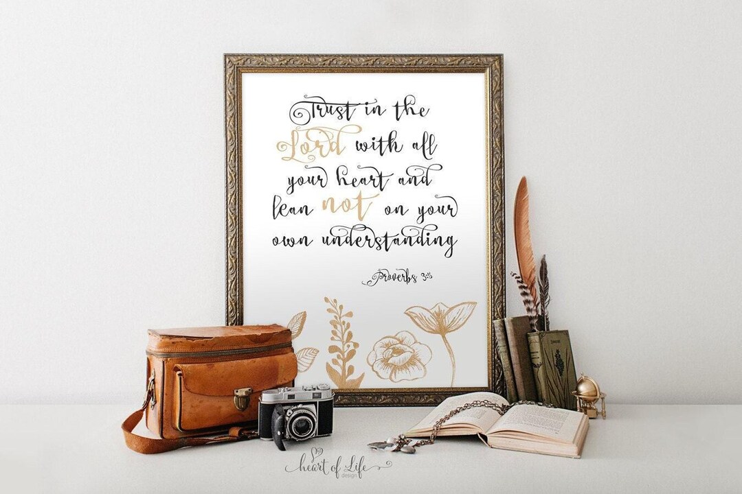 Scripture Wall Art – Proverbs 3:5 Bible Verse Printable, Black and ...